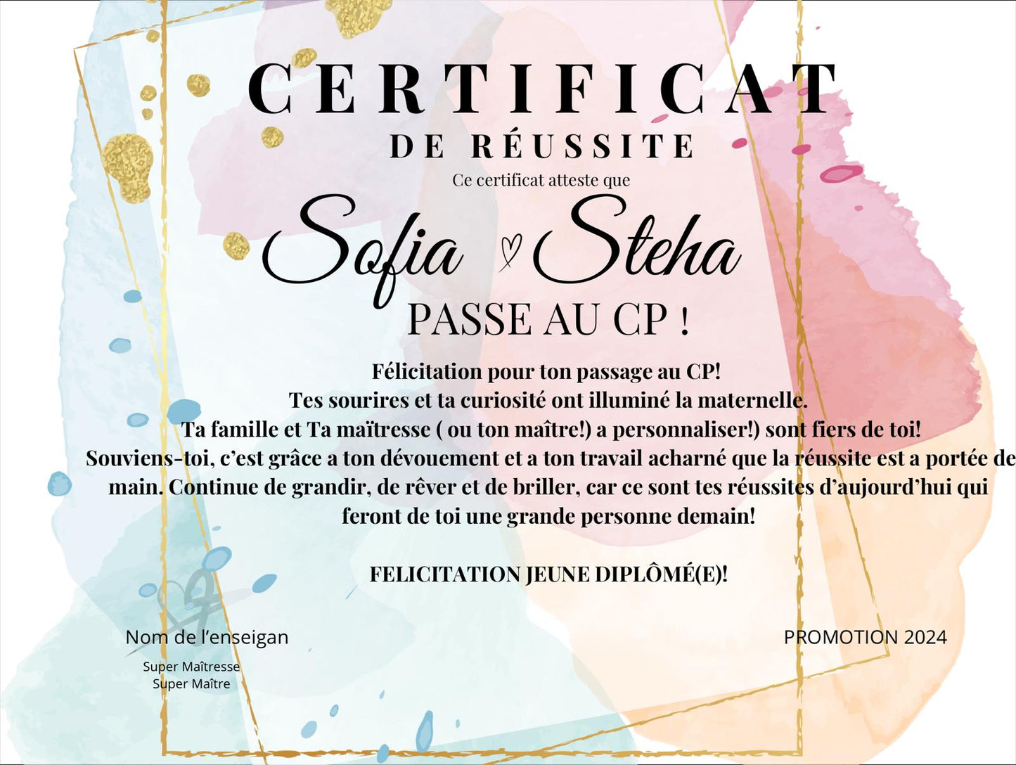 Diplome reussite enfant